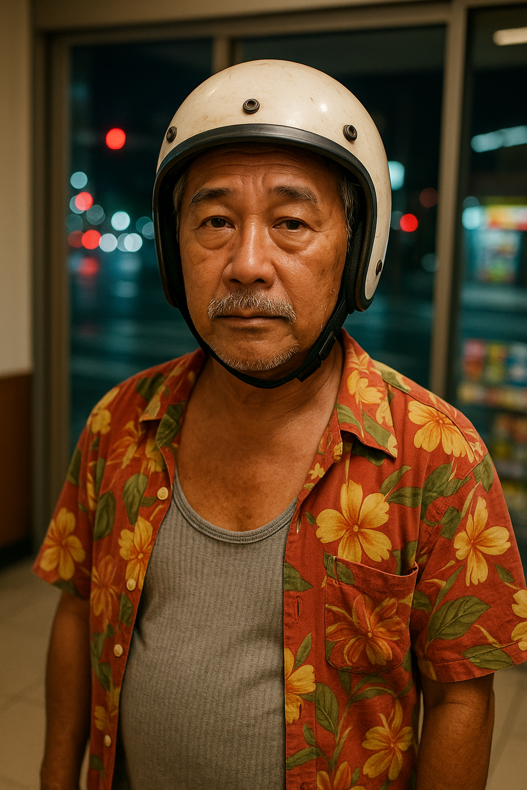 夜間開車時視線模糊，駕駛人難以辨識路況與車燈的情境圖